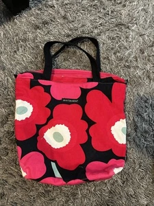 Marimekko Avon For Breast Cancer Ziptop Canvas Tote Bag Red Pink Unikko Poppies - Picture 1 of 6
