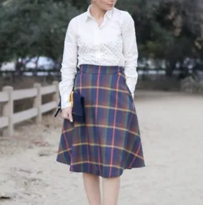 ModCloth Tartan Navy Plaid Midi Skirt Sz S Retail $75 - Picture 1 of 9