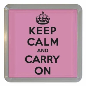 Pink Keep Calm and Carry On Plastic Tea Coaster Beer Mat Plastic (95mm x 95mm) - Picture 1 of 2