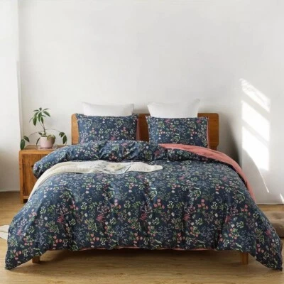 NEW Anthro Blue Floral Cotton Boho Queen / King Size Bedding Duvet & Sham Set - Image 1 of 4