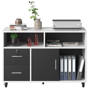 2-Drawer Wood File Cabinet Mobile Lateral Filing Cabinet Printer Stand w/ Shelve - Picture 1 of 12