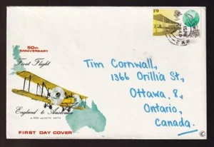 GB FDC 1969 sc#588 First Flight 50th Anniversary, 3-ring cancel, to Canada - Picture 1 of 1