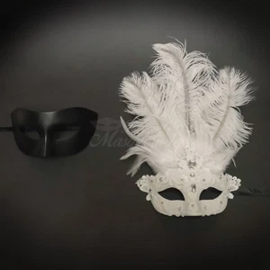 His & Hers Couples Masquerade Mask Couple Black White W7344, M8339 - Picture 1 of 4