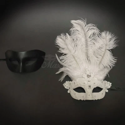 His & Hers Couples Masquerade Mask Couple Black White W7344, M8339 - Image 1 of 4