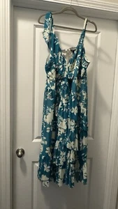 Torrid Midi Mesh Ruffle Surplice Skate Skater Dress Teal Floral Size 4X 26 NWT - Picture 1 of 5