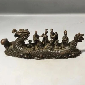 Chinese Vintage Bronze Collection, Eight Immortals Dragon Boat Decoration Crafts - Picture 1 of 8