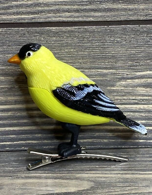 Vintage Decoration Plastic Yellow Black Bird Silver Clip Clasp Christmas Tree Foto 1 de 4