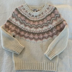 REISS Girl Jumper Cashmere Blend Fair Isle Sweater Ivory Pink 6-7 Years NWOT New - Picture 1 of 9