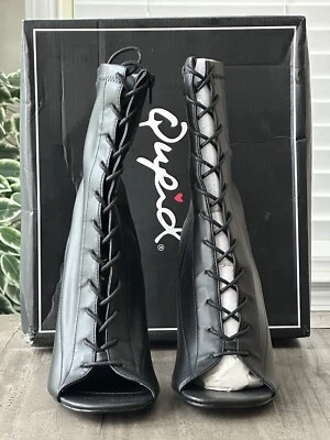 Botines para mujer Qupid Highlight-57X con cordones peep-toe negros talla US 8 Foto 1 de 4