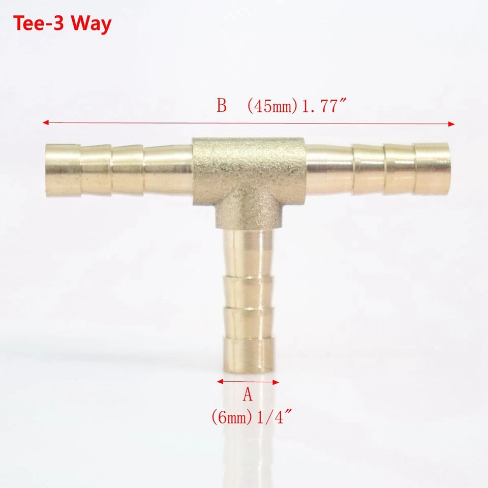 黄铜软管杆配件管接头燃油水气体空气 Tee3 路 1/4"6 毫米 — 第 1/1 张图片