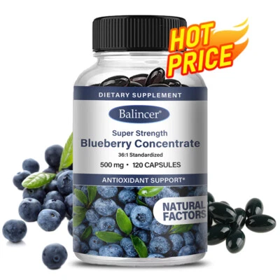 Blueberry Concentrate 500 Mg Capsules ANTIOXIDANT SUPPORT,PROMOTES EYE HEALTH - Image 1 of 4