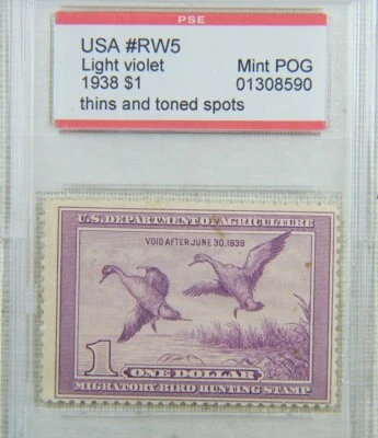 1938 US Federal Migratory Bird Duck Stamp $1 - PSE Mint POG , Violet - Image 1 of 2