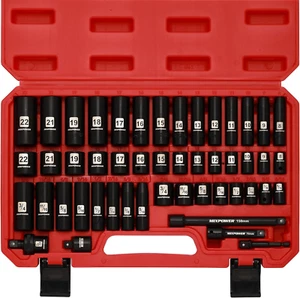 3/8" Drive Deep Impact Socket Set, 6 Point, 49 Piece Standard SAE and Metric Siz - Picture 1 of 12