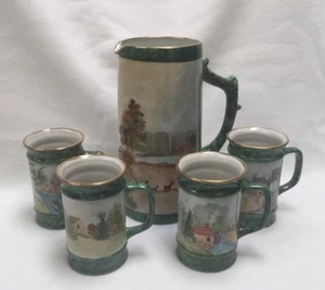 Handbemalter Krug Krug & Tassen signiert Arlene Nichol Country Hirsch Berge - Bild 1 von 11