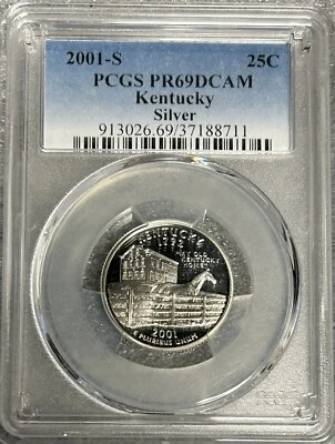 2001 S Silver Kentucky 25¢ PCGS PR 69 DCAM BX9-06 - Image 1 of 4