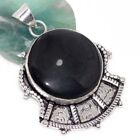 925 Silver Plated-Black Obsidian Ethnic Gemstone Handmade Pendant Jewelry 2" D10