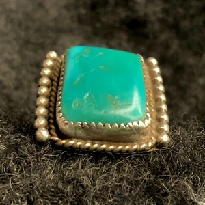 RARO anello argento lingotto turchese blu caraibi collezione Lynn Trusdell anni '30 RARO - Foto 1 di 12