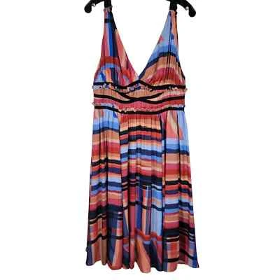 Vestido Catherine Malandrino 14 Rayas Forrado Ajuste Acampanado Rojo Azul SITC Foto 1 de 4