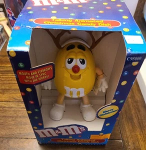 M&M's Candy Gelb animierte Weihnachtssüßigkeitenschale NEU VINTAGE - Bild 1 von 3