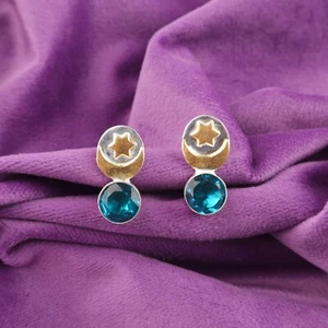 925 Silver Round Cut Apatite Stone Bezel Dangle Throat Chakra Wedding Earrings - Picture 1 of 6