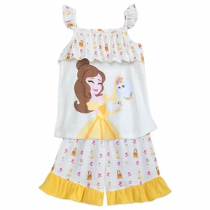 Disney Store Belle Girls Summer Short Sleep Set Pajamas Beauty Beast PJs Ruffles - Picture 1 of 3