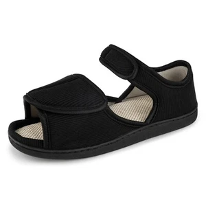 TIESTRA Gesundheitsschuhe Herren Diabetiker Sandalen Wide Fit Hausschuhe Schwarz - Bild 1 von 7