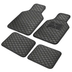 Black Car Floor Mats 4Pcs Set PU Leather Protection Waterproof w/Antiskid Pedal