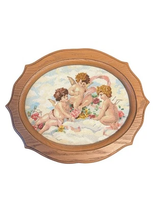 Vtg Dimensions Sunset Charming Cherubs Picture Wall Hanging  #12111 Needlepoint  - Image 1 of 4
