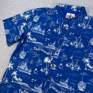 Zero Foxtrot 2015 Surf Shirt Mens XL Blue Hawaiian Ocean Boats Navy Camp Vented - Picture 1 of 13