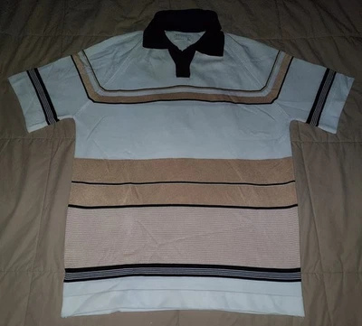 VTG 70s JC PENNEY STRIPED POLO SHIRT LARGE SKATER SURF 80s COLLAR SHORT SLEEVE - Image 1 of 4