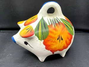 Vintage Hand Crafted Pottery Piggy Bank 7” Decor Mexican Folk Art - Picture 1 of 6