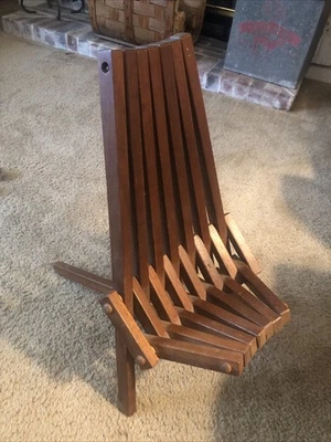 SILLA PLEGABLE DE LISTONES MODERNA DANESA DE MEDIADOS DE SIGLO RARA DE COLECCIÓN NIÑO Foto 1 de 4