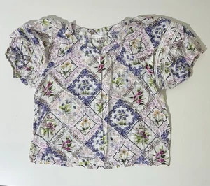 Camicia blusa donna Jane + Delancey floreale manica a sbuffo bottoni volant - Foto 1 di 10