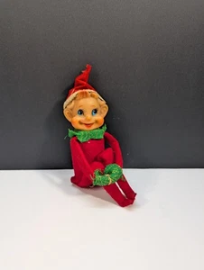 Vintage Knee Hugger Elfo Pixie Figura 4,5 Pollici Gomma Faccia Feltro Corpo - Foto 1 di 6