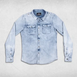 Chambray Shirt Mns S Blue Light Acid Wash Long Sleeve Button Up Slim Skater 90s - Picture 1 of 10