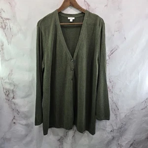 J Jill Sweater Womens XL Green Linen Blend Cardigan Army Olive Button Summer - Picture 1 of 12