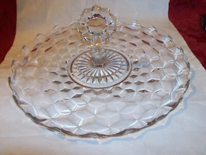 VINTAGE FOSTORIA GLASS American 11.5" Tray Keyhole Handle Crystal Sandwich Plate - Picture 1 of 2