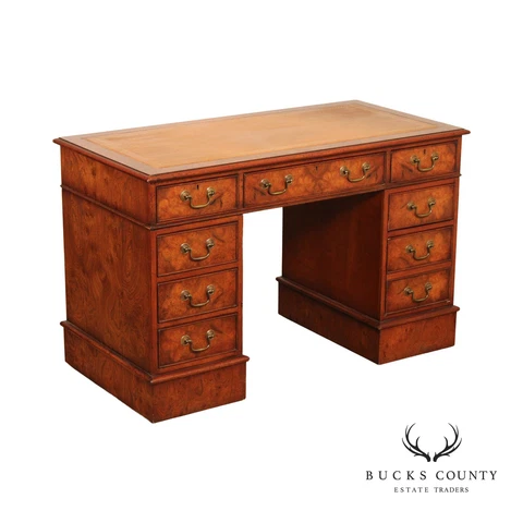 Georgian Style Leather Top Burlwood Executive Pedestal Desk Cover