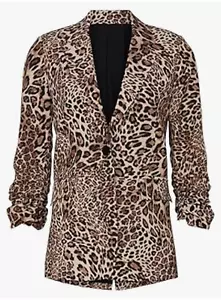 Slate and Willow Women's Size XS Leopard print Jacket Ruched Sleeves Blazer (H) - Picture 1 of 10