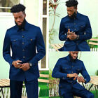 Navy Men's Safari Jacket Casual Wedding Groom Blazer 2 Pieces Business Tuxedo