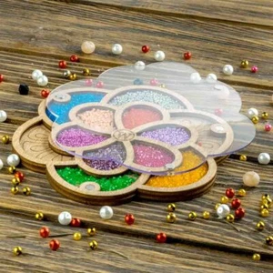 Bandeja organizadora de cuentas de madera con tapa "Flores" - Imagen 1 de 4