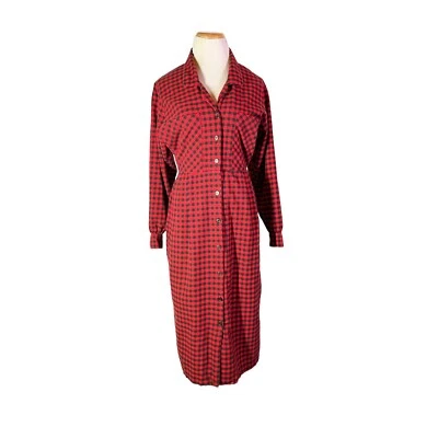 Carol Anderson Talla XS? Vestido de franela a cuadros rojo negro con botones delanteros Foto 1 de 4