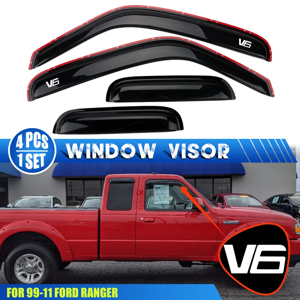 Fits 99-11 Ford Ranger In Channel Window Visor Vent Rain Guard Shade & White V6 Foto 1 de 4