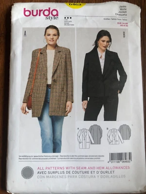 Burda 6463 Misses Jacket Pattern With 2 Lengths Size  8-20 UNCUT - Image 1 of 3