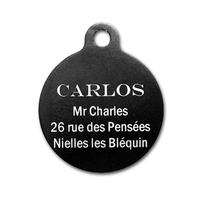 medaille pour chien gravée ronde 27 mm marquage au laser sur alu animaux