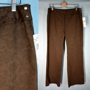 Neu mit Etikett Rena Rowan Damenhose 12 braun Jacquard Blumenmuster Stretch-Lasche Taille - Bild 1 von 4