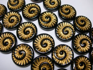6 - 18mm Black Gold Fossil Snail Shell Spiral Czech Glass Coin Beads - Picture 1 of 1