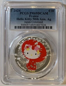 2024 France 10 Euro silver coin, Hello Kitty 50th Ann. Japan, PCGS PR69 DCAM - Picture 1 of 2