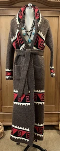 Amazing Vintage Handknit OOAK Southwestern Maxi Sweater Coat/Duster Belt MEDIUM - Picture 1 of 15