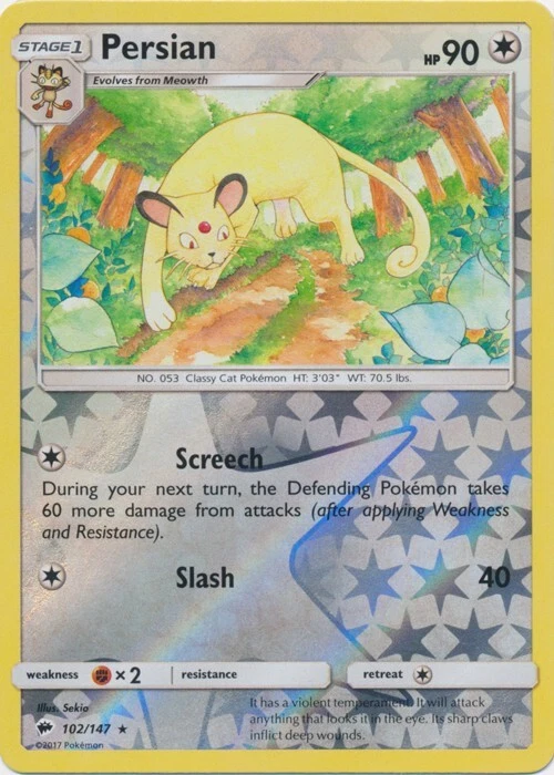 Reverse Holo Persian 102/147 Rare SM - Burning Shadows Pokemon TCG - Image 1 of 1